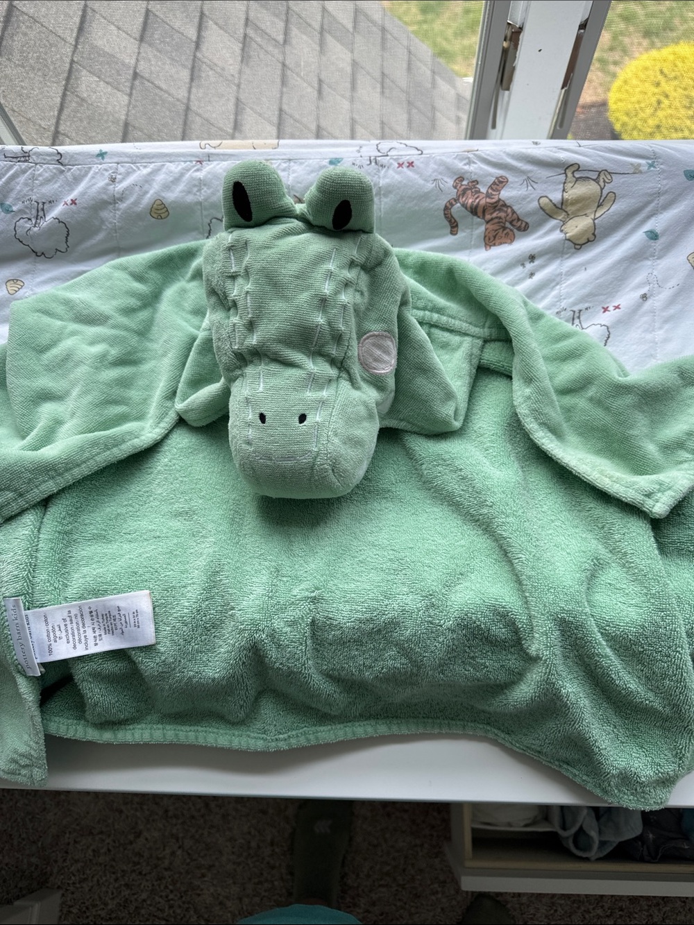 Pottery Barn Kids Plush Green Alligator Hooded Baby Towel